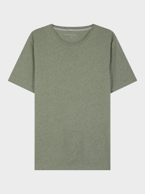 Tee-shirt col rond slim en lin et coton vert d'eau - 1 - Father & Sons   - 12 