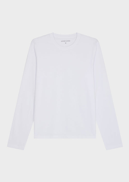 Tee-shirt manches longues en coton bio col rond uni blanc - 1 - Father & Sons   - 16 
