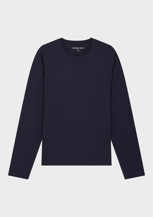 Tee-shirt manches longues en coton bio col rond uni bleu marine - 1 - Father & Sons   - 17 