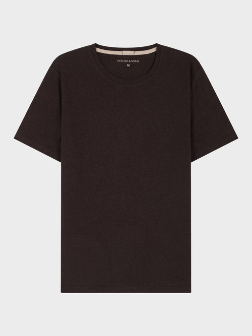 Tee-shirt col rond slim en lin et coton marron foncé - Father & Sons   - 1 