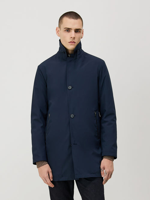 Trench droit bleu indigo à parementure - 1 - Father & Sons   - 6 