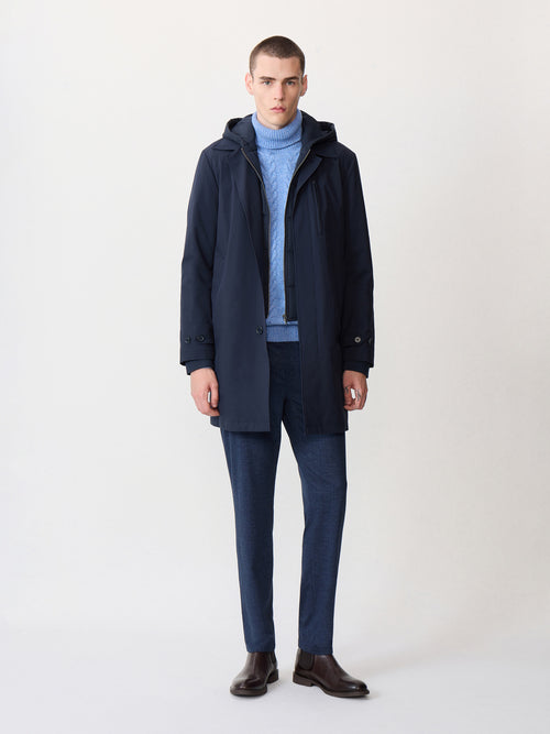 Trench droit bleu marine à capuche amovible - 1 - Father & Sons   - 20 
