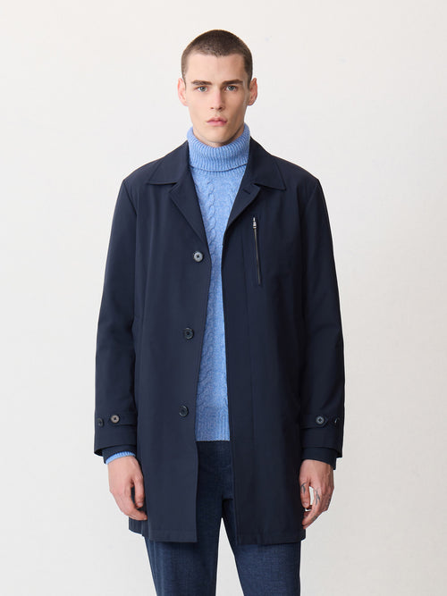 Trench droit bleu marine à capuche amovible - 1 - Father & Sons   - 3 