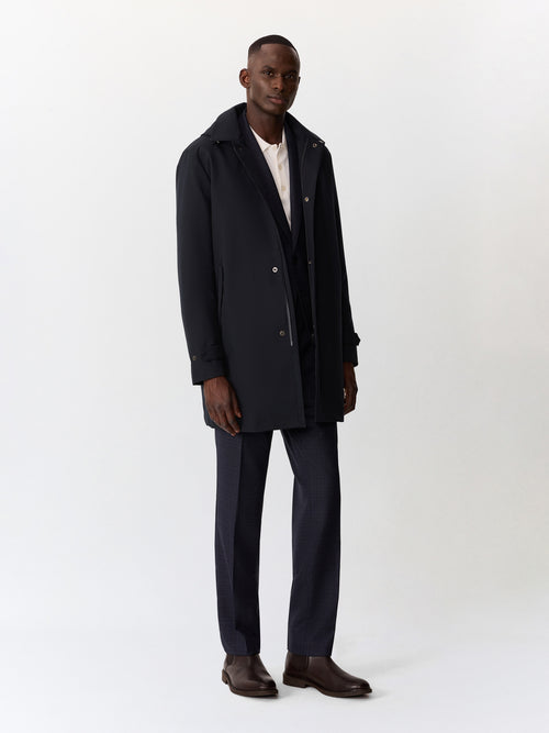 Trench droit bleu marine à capuche amovible - Father & Sons   - 6 