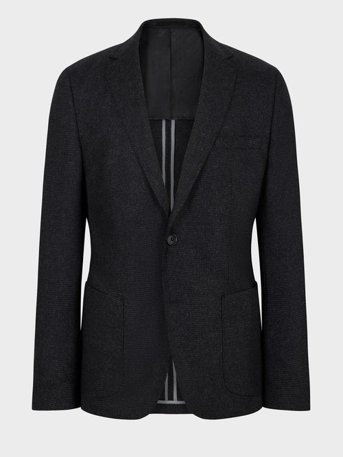 Veste coordonnable regular en laine mélangée anthracite à carreaux - Father & Sons   - 1 