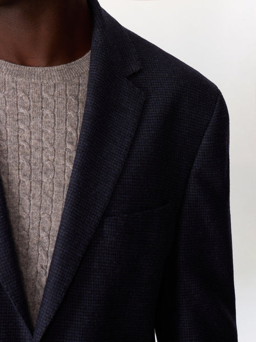 Veste regular en laine mélangée bleu indigo à carreaux - Father & Sons   - 4 