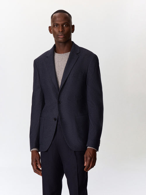 Veste regular en laine mélangée bleu indigo à carreaux - 1 - Father & Sons   - 15 