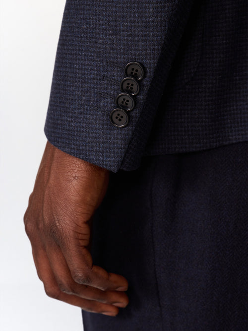 Veste regular en laine mélangée bleu indigo à carreaux - Father & Sons   - 5 