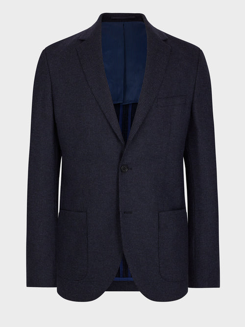 Veste regular en laine mélangée bleu indigo à carreaux - Father & Sons   - 8 