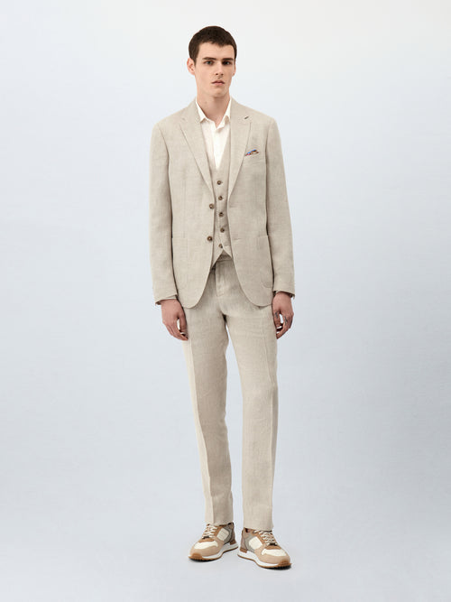 Veste coordonnable Regular en lin beige - Father & Sons   - 6 