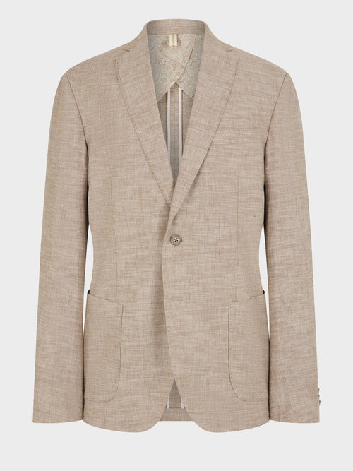 Veste coordonnable Regular en coton et lin beiges - 1 - Father & Sons   - 18 