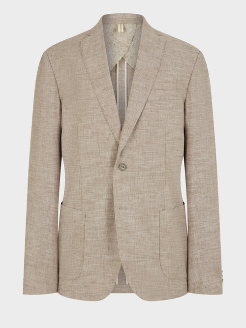Veste coordonnable Regular en coton et lin beiges - Father & Sons   - 8 