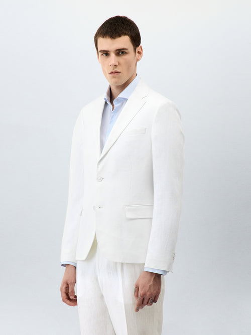 Veste coordonnable Slim en lin blanc - Father & Sons   - 1 