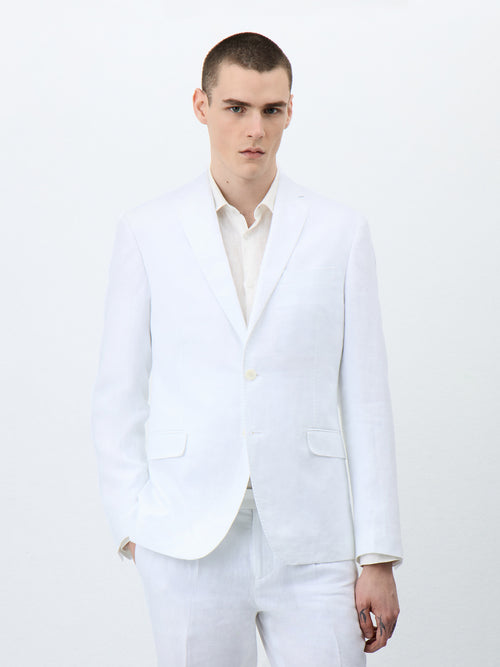 Veste coordonnable Regular en lin blanc - 1 - Father & Sons   - 17 