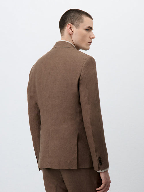 Veste coordonnable Regular en lin marron - 2 - Father & Sons   - 3 