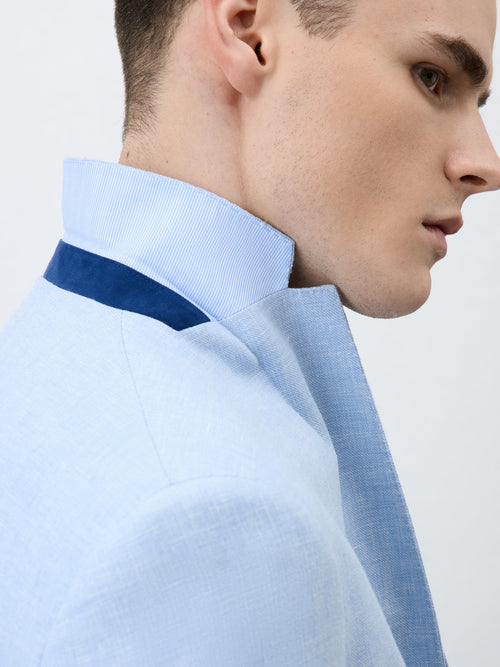Veste coordonnable Slim en lin et coton bleu ciel - Father & Sons   - 3 