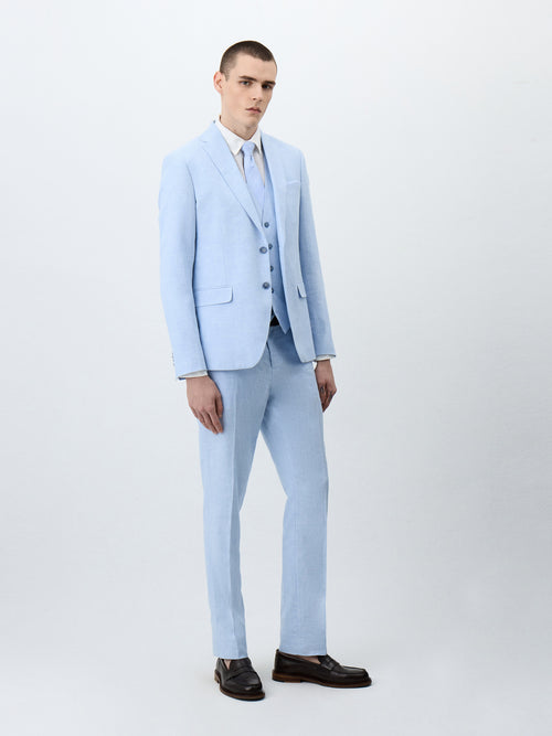 Veste coordonnable Slim en lin et coton bleu ciel