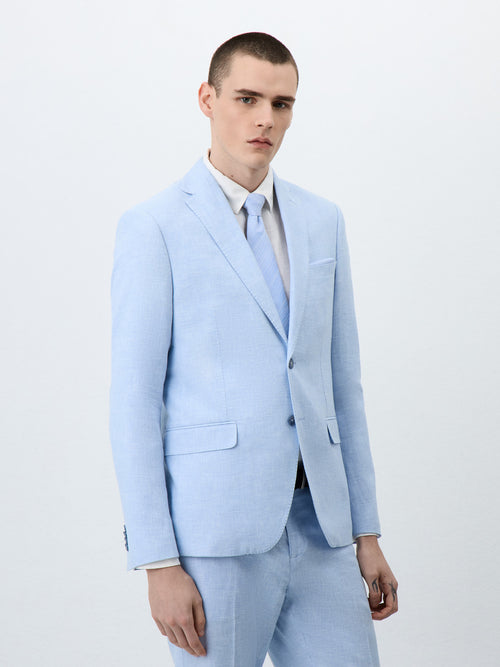 Veste coordonnable Slim en lin et coton bleu ciel - Father & Sons   -  