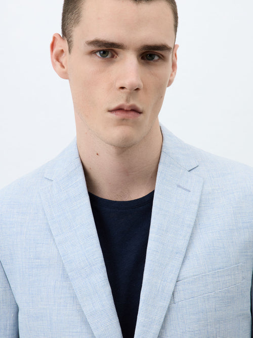 Veste Regular en lin et coton bleu ciel Prince de Galles - Father & Sons   - 6 