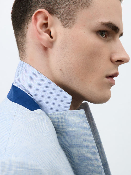 Veste Regular en lin et coton bleu ciel Prince de Galles - Father & Sons   - 3 