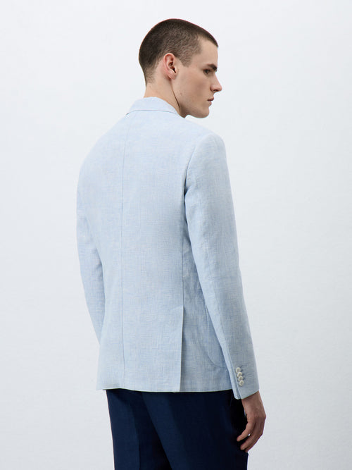 Veste Regular en lin et coton bleu ciel Prince de Galles - 2 - Father & Sons   - 6 