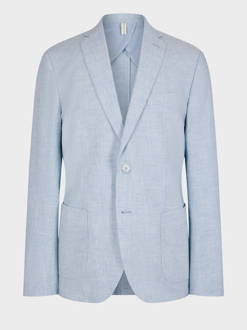 Veste Regular en lin et coton bleu ciel Prince de Galles - Father & Sons   - 7 