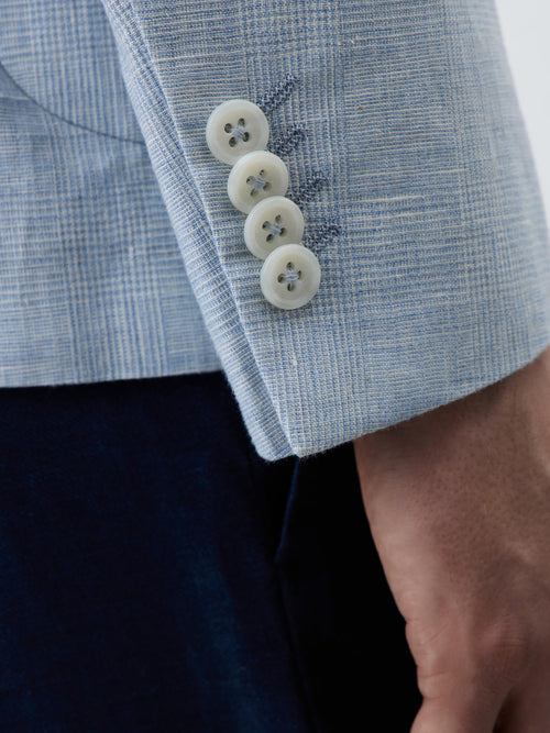 Veste Regular en lin et coton bleu ciel Prince de Galles - Father & Sons   - 4 