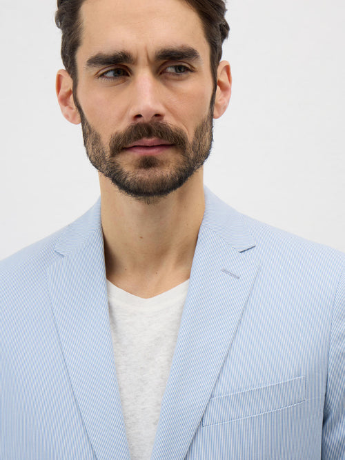 Veste coordonnable Regular en coton stretch bleu ciel à rayures - Father & Sons   - 6 