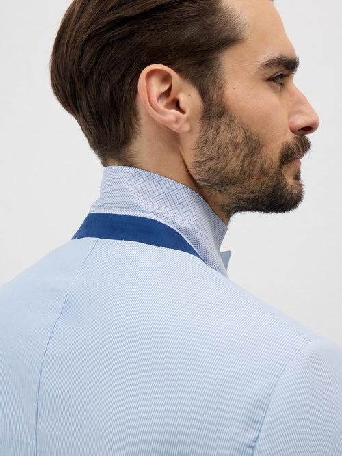 Veste coordonnable Regular en coton stretch bleu ciel à rayures - Father & Sons   - 3 