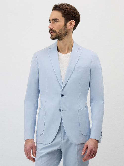 Veste coordonnable Regular en coton stretch bleu ciel à rayures - 1 - Father & Sons   - 17 