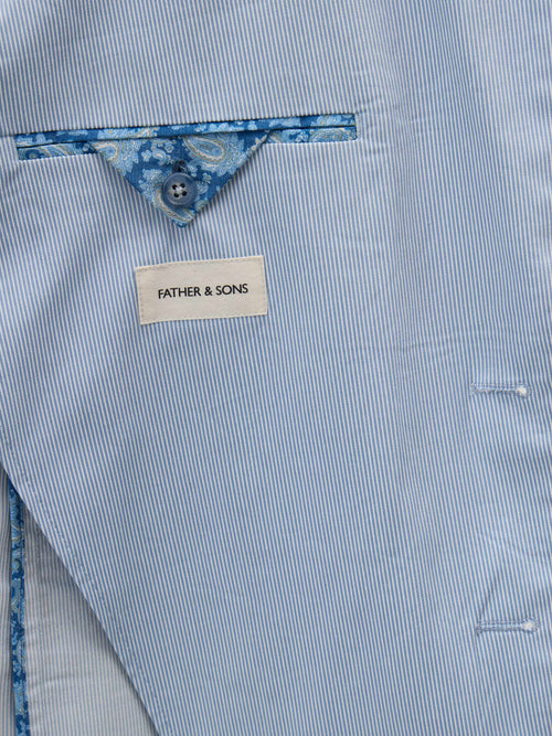 Veste coordonnable Regular en coton stretch bleu ciel à rayures - Father & Sons   - 5 