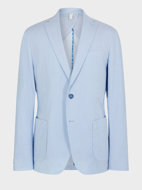Veste coordonnable Regular en coton stretch bleu ciel à rayures - Father & Sons   - 8 