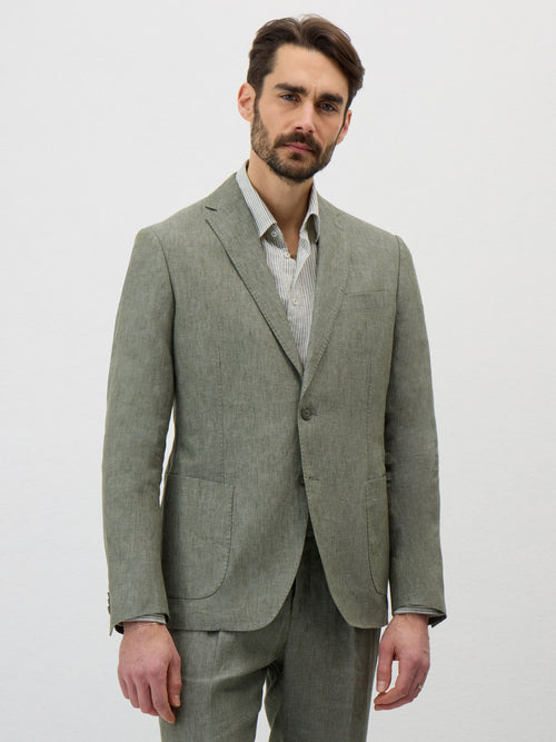 Veste coordonnable Regular en lin kaki - 1 - Father & Sons   - 13 