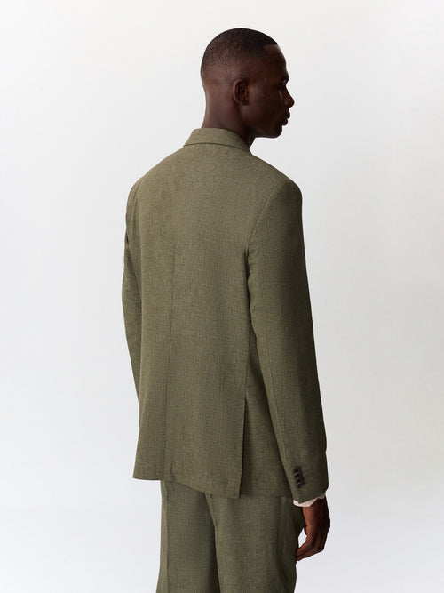 Veste croisée regular en coton et lin kaki - 2 - Father & Sons   - 14 