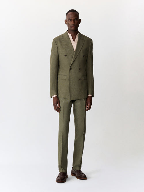 Veste croisée regular en coton et lin kaki - Father & Sons   - 6 