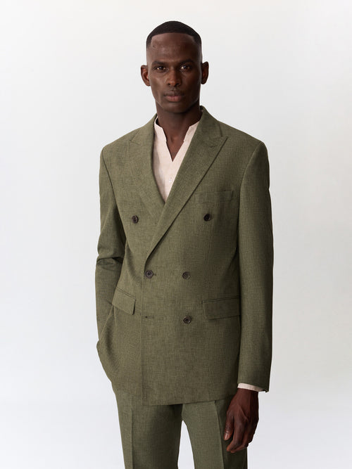 Veste croisée regular en coton et lin kaki - 1 - Father & Sons   - 14 