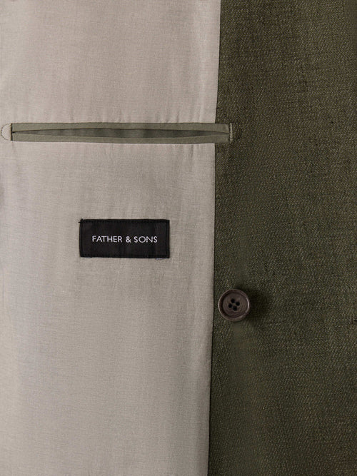 Veste croisée regular en coton et lin kaki - Father & Sons   - 5 