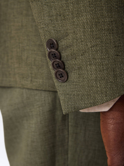 Veste croisée regular en coton et lin kaki - Father & Sons   - 4 