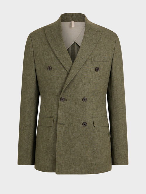 Veste croisée regular en coton et lin kaki - Father & Sons   - 7 