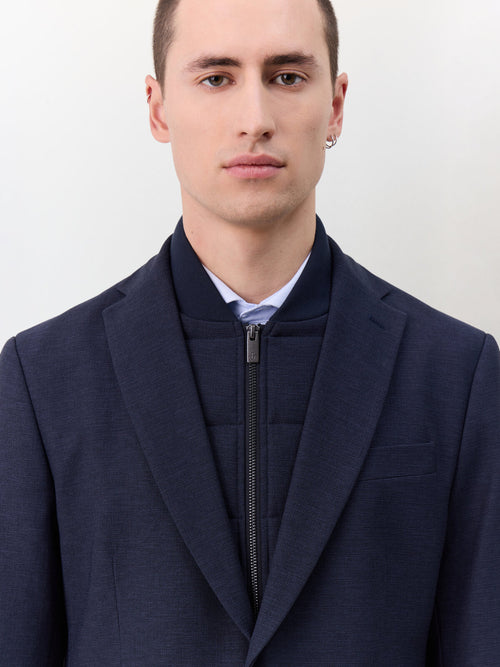 Veste regular en polyester recyclé bleu marine à parementure amovible - Father & Sons   - 4 