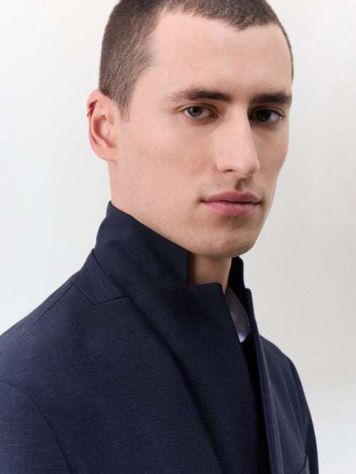 Veste regular en polyester recyclé bleu marine à parementure amovible - Father & Sons   - 3 