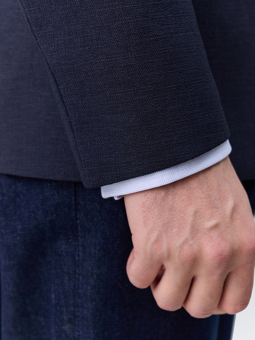 Veste regular en polyester recyclé bleu marine à parementure amovible - Father & Sons   - 5 