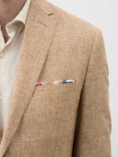 Veste coordonnable Slim en lin et coton beige clair - Father & Sons   - 6 