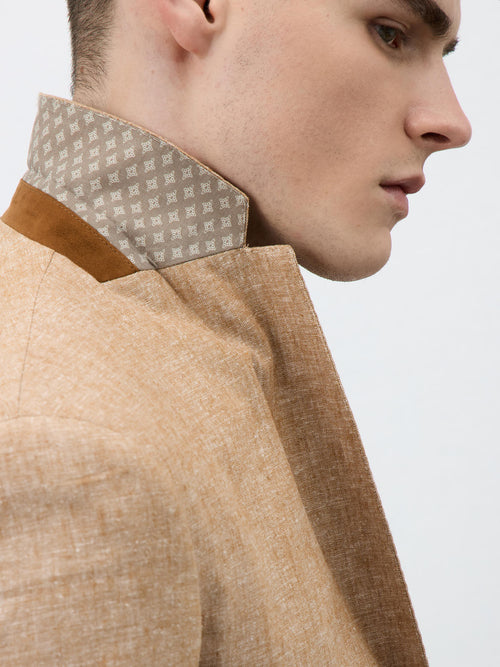 Veste coordonnable Slim en lin et coton beige clair - Father & Sons   - 3 