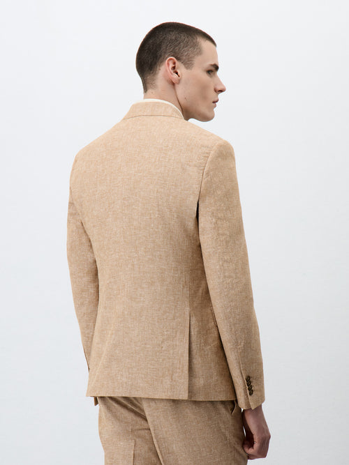 Veste coordonnable Slim en lin et coton beige clair - Father & Sons   - 2 