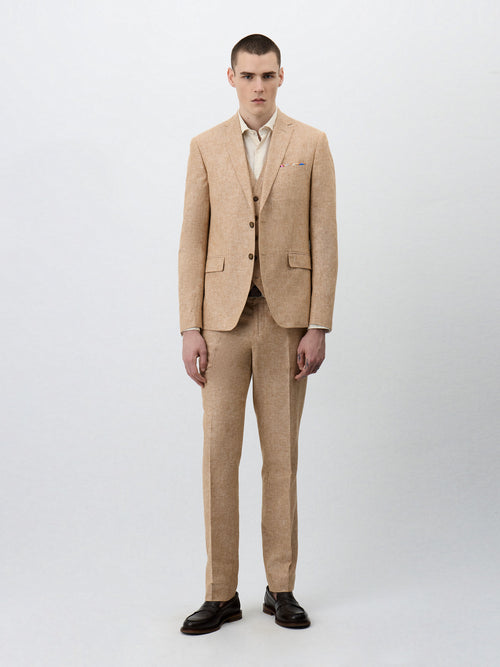 Veste coordonnable Slim en lin et coton beige clair - Father & Sons   - 7 