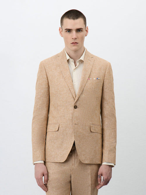 Veste coordonnable Slim en lin et coton beige clair - Father & Sons   -  