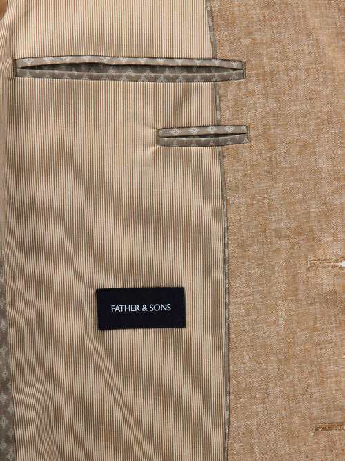 Veste coordonnable Slim en lin et coton beige clair - Father & Sons   - 5 
