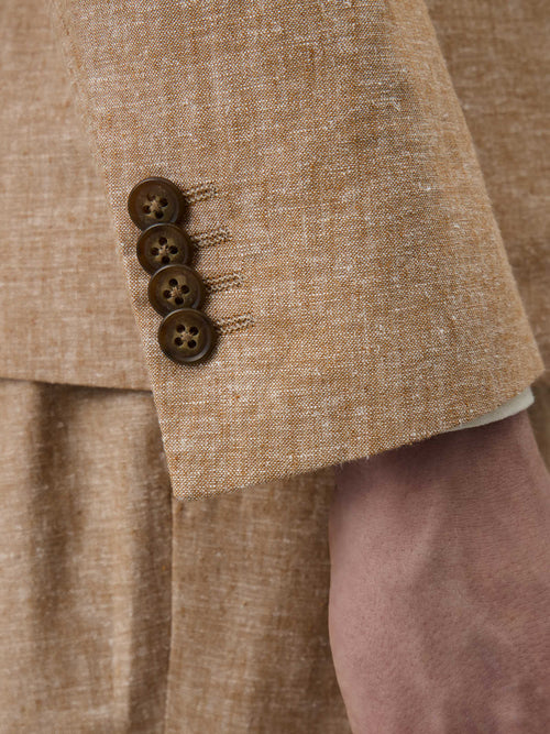 Veste coordonnable Slim en lin et coton beige clair - Father & Sons   - 4 