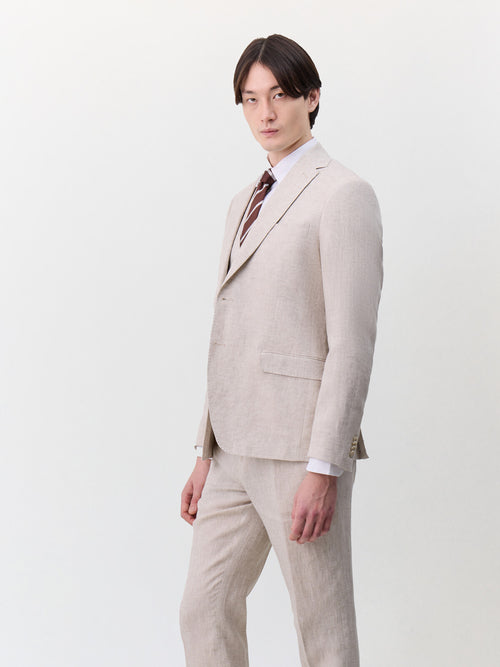 Veste coordonnable regular en lin beige - 1 - Father & Sons   - 3 